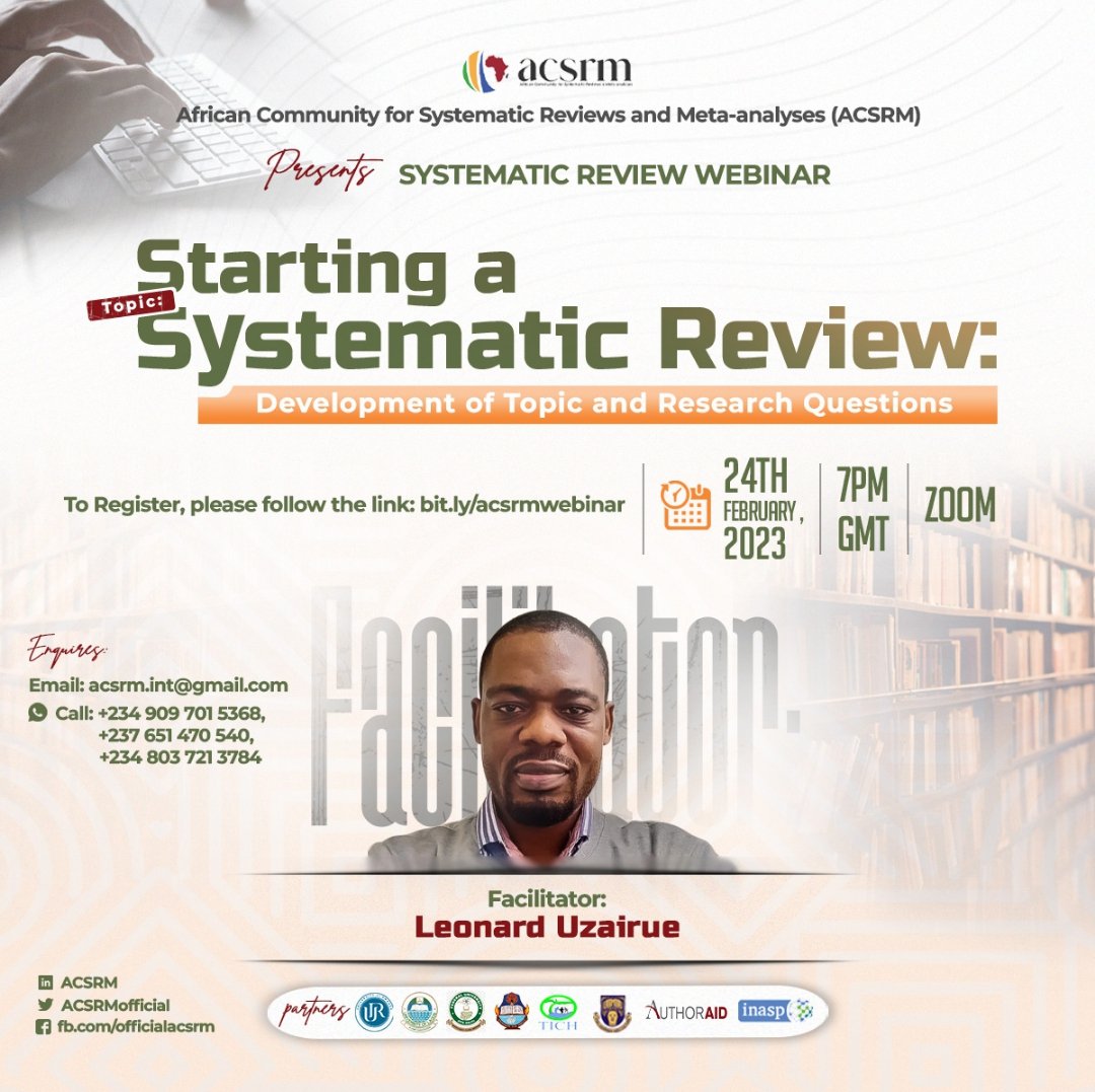 ACSRM on Twitter: "HAPPENING TODAY - SYSTEMATIC REVIEW WEBINAR You can