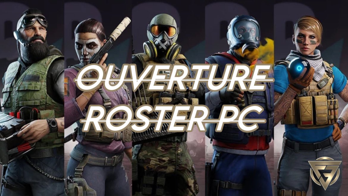 ⚔️ANNONCE 

Nous vous annonçons l’ouverture de notre Roster R6S PC ! 🤝

Merci à <a href="/weGOMEVLT/">weGome VLT</a> qui nous donne la possibilité de s’aggrandir sur cette plateforme ! 🗡️

Nous recherchons 3 joueurs : 

-OR/PLAT (ancienne saison) 
-18 MIN 
-Avoir de l’ambition et envie d’évoluer

⚒️⚒️⚒️