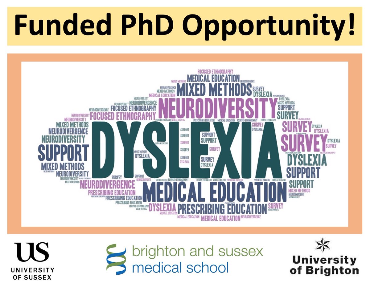 **Funded PhD opportunity**

Passionate about #neurodiversity & #MedEd? Please take a look! (No need to be a medic)

tinyurl.com/bsmsndphd

RT appreciated! ☺️
@BDAdyslexia @dyslexiauk @dyslexiafound @madebydyslexia @DiverseLearners @asmeofficial @medicaleducator @BSMSMedSchool