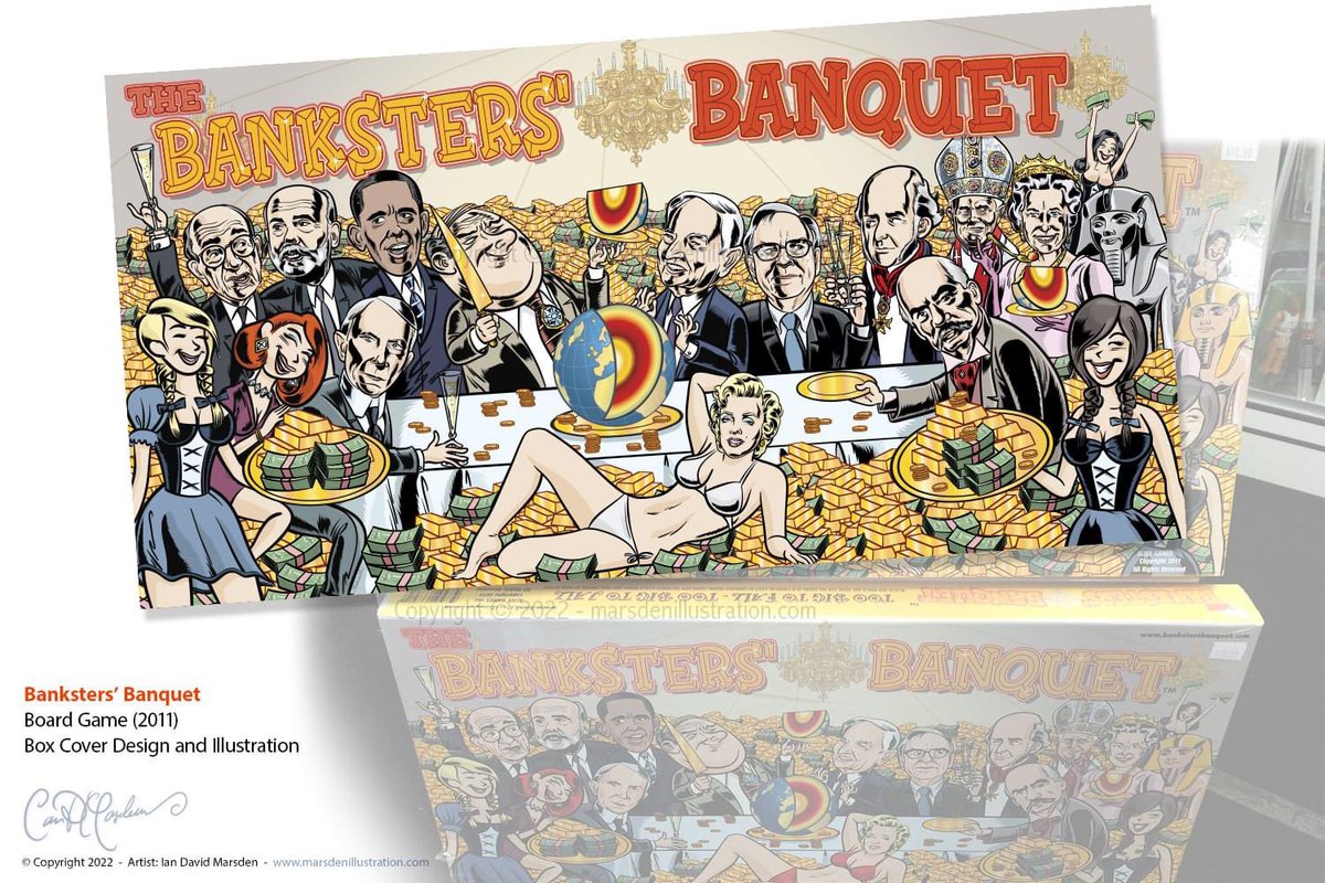 #boardgame #illustration #boxdesign for Banksters’ Banquet (2011) #illustrator #caricature #cartoonist #gamedesign by marsdenillustration.com