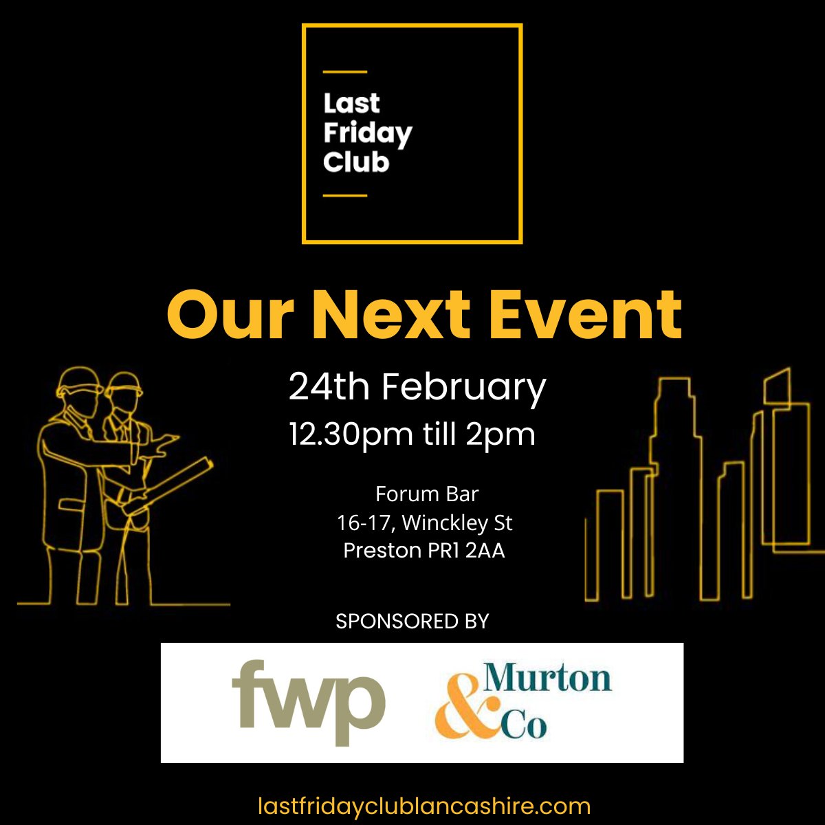 Join us today at the Forum, Preston, from 12.30pm. A great way to make new connections in the property world and nurture existing relationships.
It's all about property, construction and the Built Environment.
See you there! <a href="/FWPGroup/">fwp</a> Murton &amp; Co