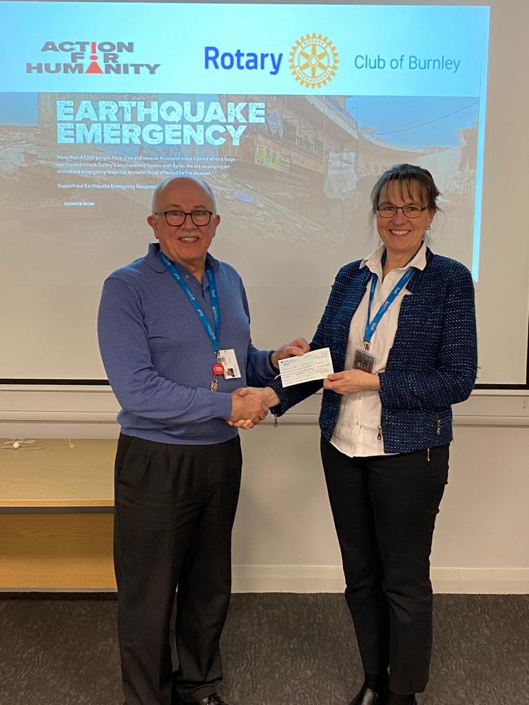 asjundi's tweet photo. Following my talk at The Rotary Club of Burnley last week about the work of Action For Humanity / Syria Relief, I was delighted to receive, on behalf of the Charity, a cheque of £1,500 from my wonderful UCLan colleague, Dr Catja Schmitgen. Thank you! https://t.co/Cg2KylR9Nx