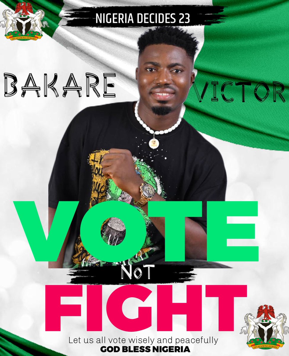 Hamsumvic's tweet photo. DEAR NIGERIAN  🇳🇬 

  It’s important we all know that we are to *VOTE* and not *FIGHT*.

Voting is our right !!!  Don’t allow fear to get you up of not voting.  

 Go out and Vote for your best candidate no one is cutting anyone head at the pol unit. 

LET US ALL VOTE WISELY. https://t.co/itvHA92o4B