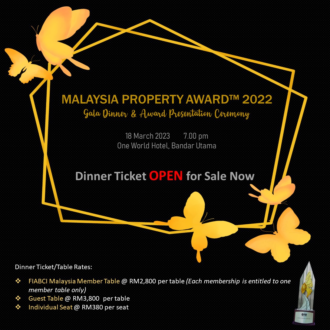Malaysia Property Award 2022 Gala Dinner & Award Presentation Ceremony

Dinner ticket open for sale now. 

Please contact 03-6203 5090/91 for more enquiries.

#MPA #malaysiapropertyaward2022 #prestigiousaward #propertyaward #galadinner #awardpresentation