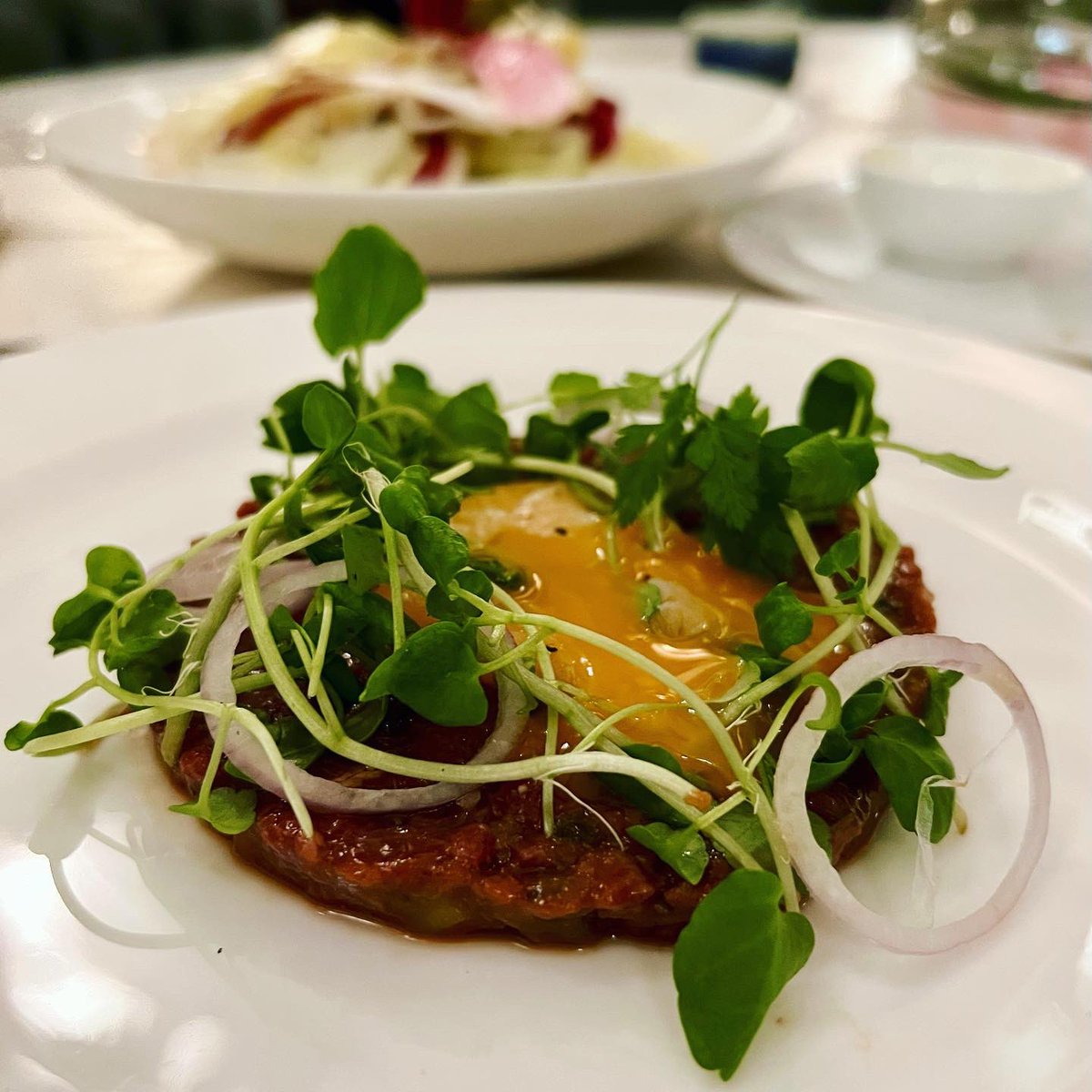 lrtpublicity's tweet photo. Preview dinner at the new Stock Market Grill @StockExHotel - including native oysters, steak tartare with beef fat yolk, Scottish langoustines and ex dairy Fresian rib eye steak https://t.co/8S5fVtfhnd