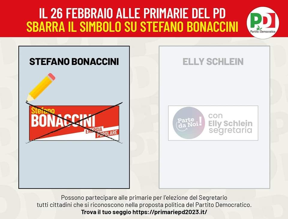 𝐃𝐨𝐦𝐞𝐧𝐢𝐜𝐚 𝟐𝟔 𝐅𝐞𝐛𝐛𝐫𝐚𝐢𝐨 recati al seggio più vicino e, come me, 𝐯𝐨𝐭𝐚 <a href="/sbonaccini/">Stefano Bonaccini</a>.

Consulta i seggi al link: 
trovaseggio.primariepd2023.it

Ora 𝐚𝐯𝐚𝐧𝐭𝐢 𝐭𝐮𝐭𝐭𝐚!