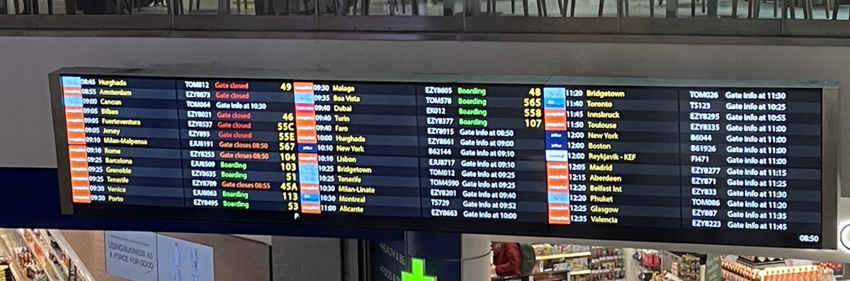 SimonMillier's tweet image. The #readability #design #Ul of this wall board seems way off when trying to quickly find flight details.