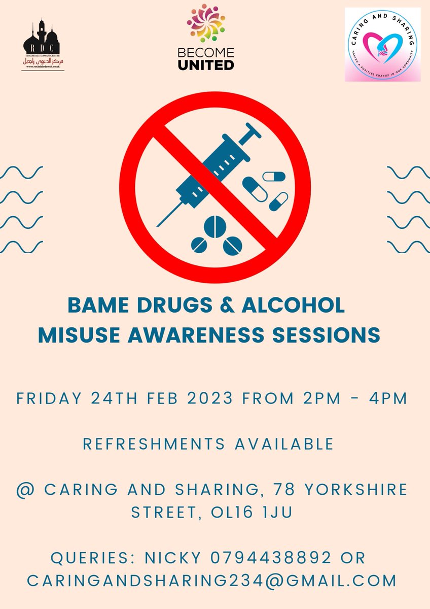 CAS_rochdale's tweet image. All welcome to our Session this afternoon 2-4pm on BAME Drugs and Alcohol substance misuse awareness

78 Yorkshire street, Rochdale OL16 1JU

#rochdale #drugmisuse #community #communitysessions #loveyourcommunity #rochdalesessions