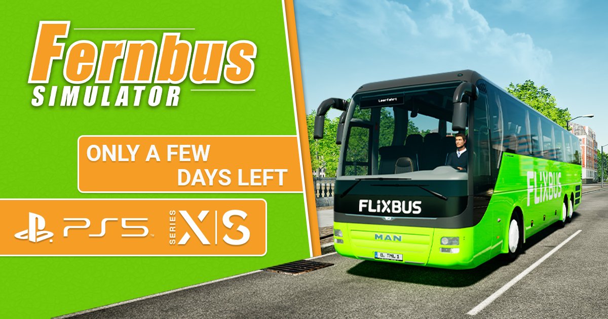 TMLStudios's tweet photo. Nur noch wenige Tage bis zum Release vom #FernbusSimulator auf PlayStation 5 und Xbox Series X|S - freut ihr euch schon? 🚌🎮
---
Just a few more days until Fernbus Coach Simulator launches on #PlayStation5 and #XboxSeries X|S - are you excited yet? 🚌🎮 https://t.co/fFqxaxbbBl