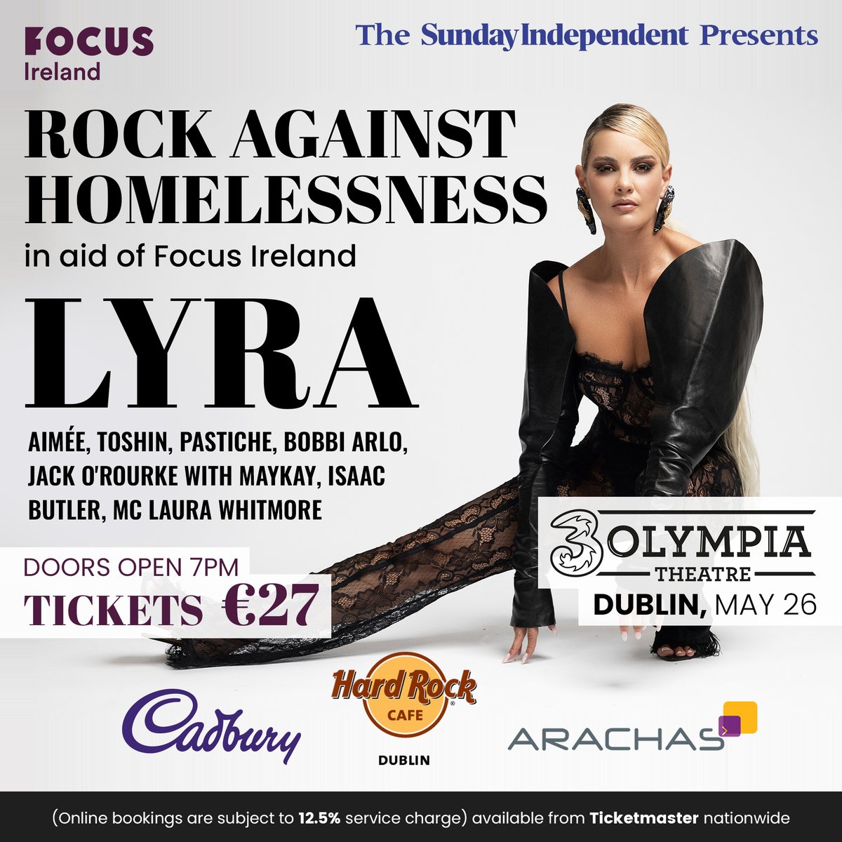 ⚡️ #RockAgainstHomelessness returns on Fri 26th May in aid of @FocusIreland, headlined & curated by @thisislyra✨

🎶 @AimeeMusic_ @Toshinband @xPastichex @Bobbi_Arlo @JackORourkes w/@MayKay316, and @butlerisaac1 + MC @TheWhitmore⭐️

Tickets on sale now at bit.ly/RAH-TM