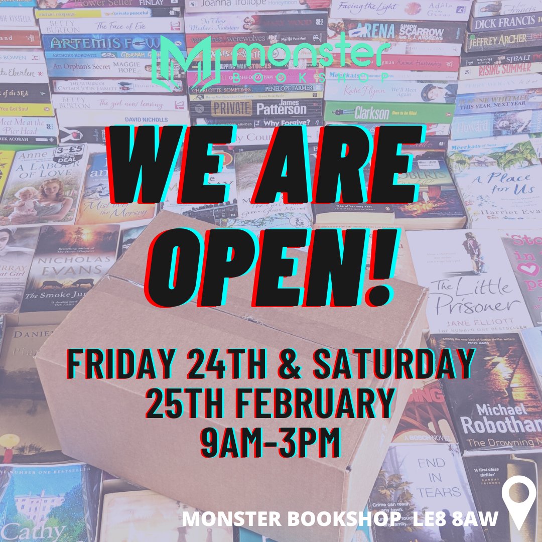 monsterbookshop's tweet photo. 📚📦We are now OPEN for the Fill a Box Book Sale!📚📦

Come on down to @monster_bookshop to get your books

For just £15, you can fill a box with as many BOOKS, as you like! Only rule is to be able to close the box at the end! Or get 2 boxes for just £25!

#fillabox #fleckney https://t.co/KuWsBpEVFR