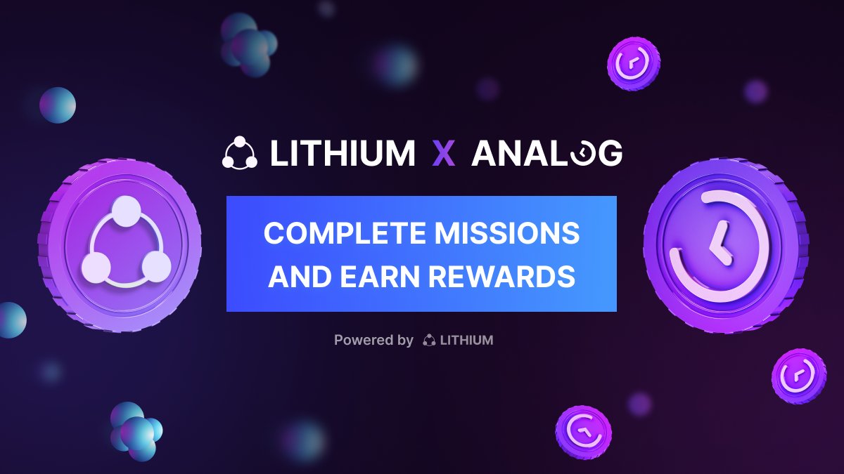 OneAnalog's tweet image. #Timekeepers — we’re delighted to announce this collaboration between @OneAnalog and @LithiumVentures! 🥳

Simply accomplish a few missions and you’ll get cool rewards in return! 🎁

Head here for more info. 👉 lithium.ventures/projects/analo…