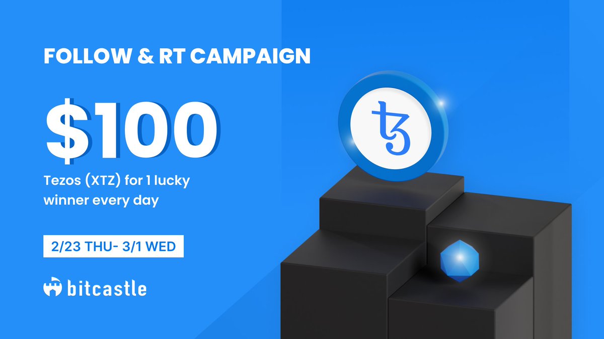 📅Day2
Follow RT Campaign💙🔁
／
🎁1 winner will get $100 #tezos ( $XTZ )
＼
✅Follow us
🔁RT this post

#Crypto　
#Cryptocurrency
#Airdrop
#Airdrops
#AirdropCrypto
#Giveaway
#Giveaways
#tezos
#TezosNFTs
#NFT
#NFTs
#NFTCommunity