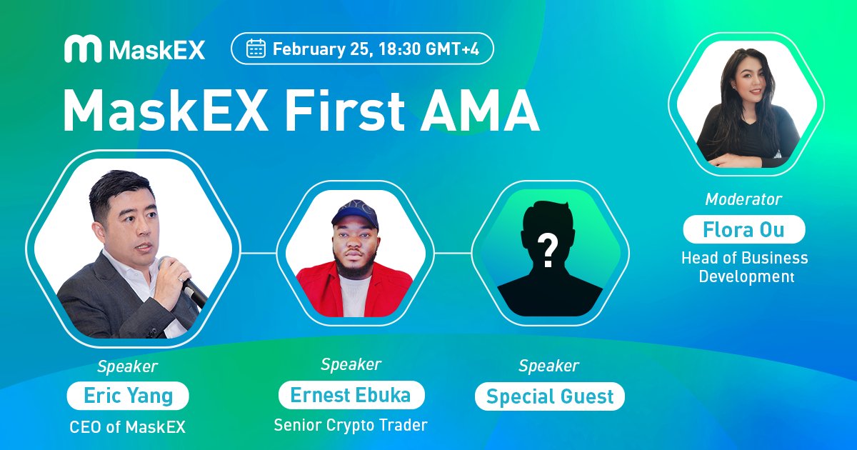 MaskEXGlobal's tweet photo. "🚨Attention MaskEX traders! 
0ur upcoming (AMA) session with the CEO of #MaskEX Exchange is tomorrow Feb 25th at 6:30 pm (GMT+4). Get your questions answered about MaskEX or any other crypto-related topics. Simply drop your questions in the comments section below this post. https://t.co/o09wAxaLS5