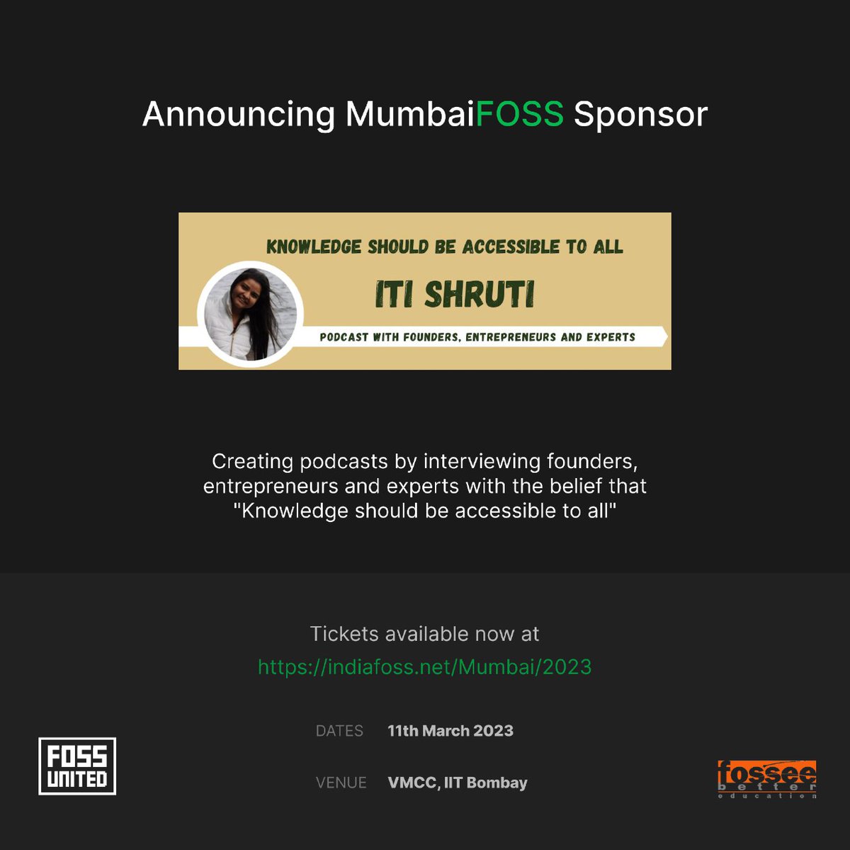 MumbaiFOSS's tweet image. We are glad to announce ITI Shruti as one of our Sponsors for #MumbaiFOSS.
Click here to Register 👇
indiafoss.net/Mumbai/2023
#opensource #fossee