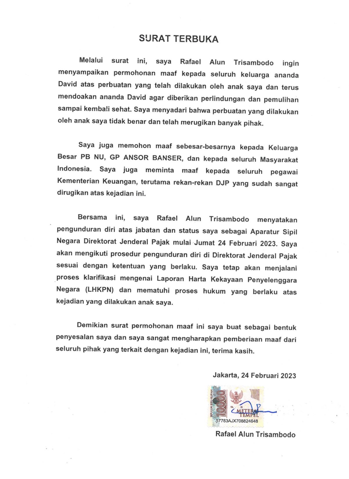 Surat Terbuka dari Rafael