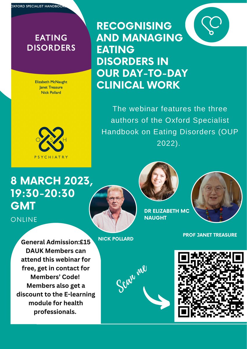 📣 New Event!! 

“Recognising and managing eating disorders in our day to day clinical work”

Wed, 8 March 2023, 19:30 – 20:30 GMT 

Book here: eventbrite.co.uk/e/recognising-…

<a href="/nickpollard/">Nick Pollard BSc(Psych), MBPsS, FRSA</a> <a href="/DrEMcNaught/">Dr Elizabeth McNaught</a>  #MedTwitter