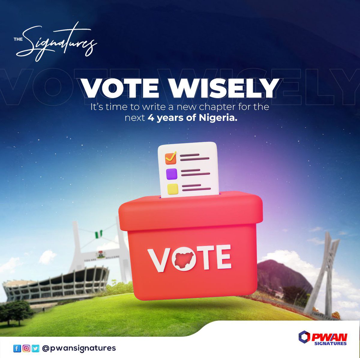 PwanSignatures's tweet photo. It's yet another time to exercise our civil rights as citizens of Nigeria. 
Vote for a brighter and better Nigeria 
Your Vote Counts
Vote Not Fight 

#PwanSignatures-Redefining Luxury. 
#NigeriaDecides2023 https://t.co/HZhpoT53fh