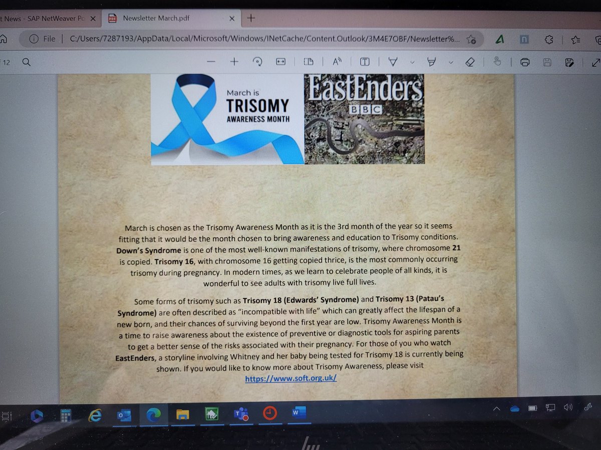 The staff newsletter has been released & my contribution has made the cut. Very bittersweet moment but hoping to raise more awareness for #TrisomyAwarenessMonth