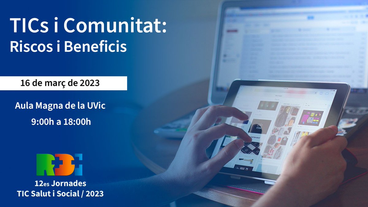 📢  Les XII Jornades R+D+I TIC Salut i Social se centraran en els riscos i els beneficis de les TIC en l'atenció comunitària
@ticsalut <a href="/UVic_CESS/">UVic_CESS</a> <a href="/UDivulga/">UDivulga</a> <a href="/u_medicina/">Facultat de Medicina UVic-UCC</a> <a href="/UVic_FCSB/">Facultat de Ciències de la Salut i el Benestar</a> <a href="/salutcat/">Salut</a> <a href="/icscatcentral/">ICS Catalunya Central</a> <a href="/EAPVIC/">EAP VIC</a> <a href="/althaiamanresa/">Fundació Althaia</a> <a href="/HUSCVic/">Hospital Universitari de la Santa Creu de Vic</a> 

👉 bit.ly/3EyWg2L