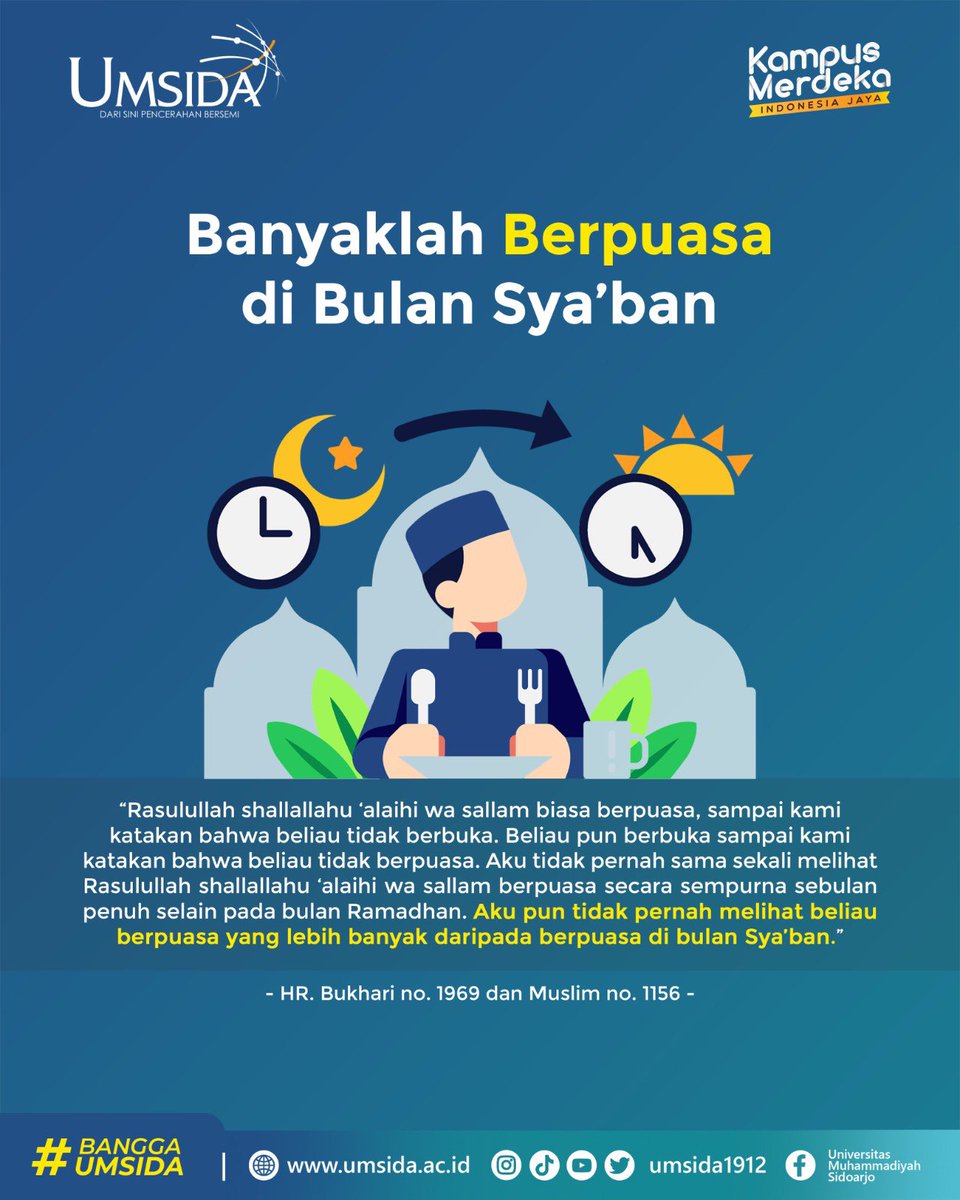 UMSIDA1912's tweet image. Yuk banyakin puasa di bulan Sya’ban

#Umsida #Syaban