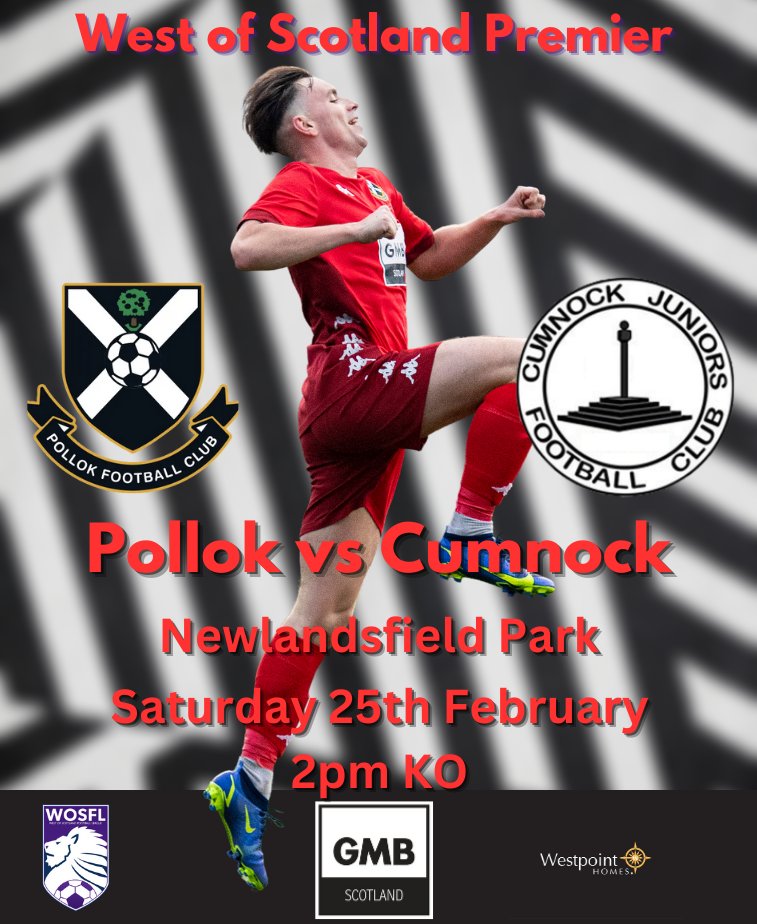 ⚽️The games come thick and fast as tomorrow we take on Cumnock

⚔️ Pollok vs Cumnock
🏆WoSFL Prem Matchday 21
🏟 Newlandsfield Park 
🗓 Saturday 25th February 
⏰ 2pm KO
🎟 £9/£5

Tickets available on Fanbase👇
app.fanbaseclub.com/Fan/Tickets/Se…