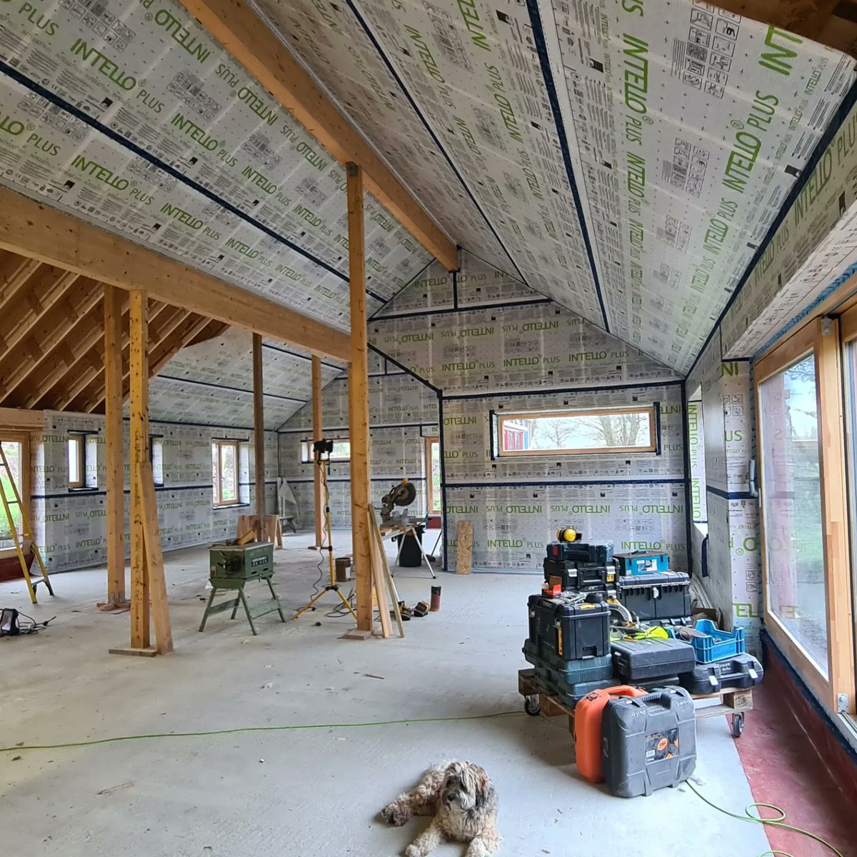 cliomahouse's tweet photo. Not much to report from the site. Steelplates are in and airtightness continues and soon finished with it.
#proclima
#tighttothewind
#Intello
#passivehouse
#ecologicalbuildingsystems
#airtightness
#timberframe https://t.co/5Tzj7J9gOS