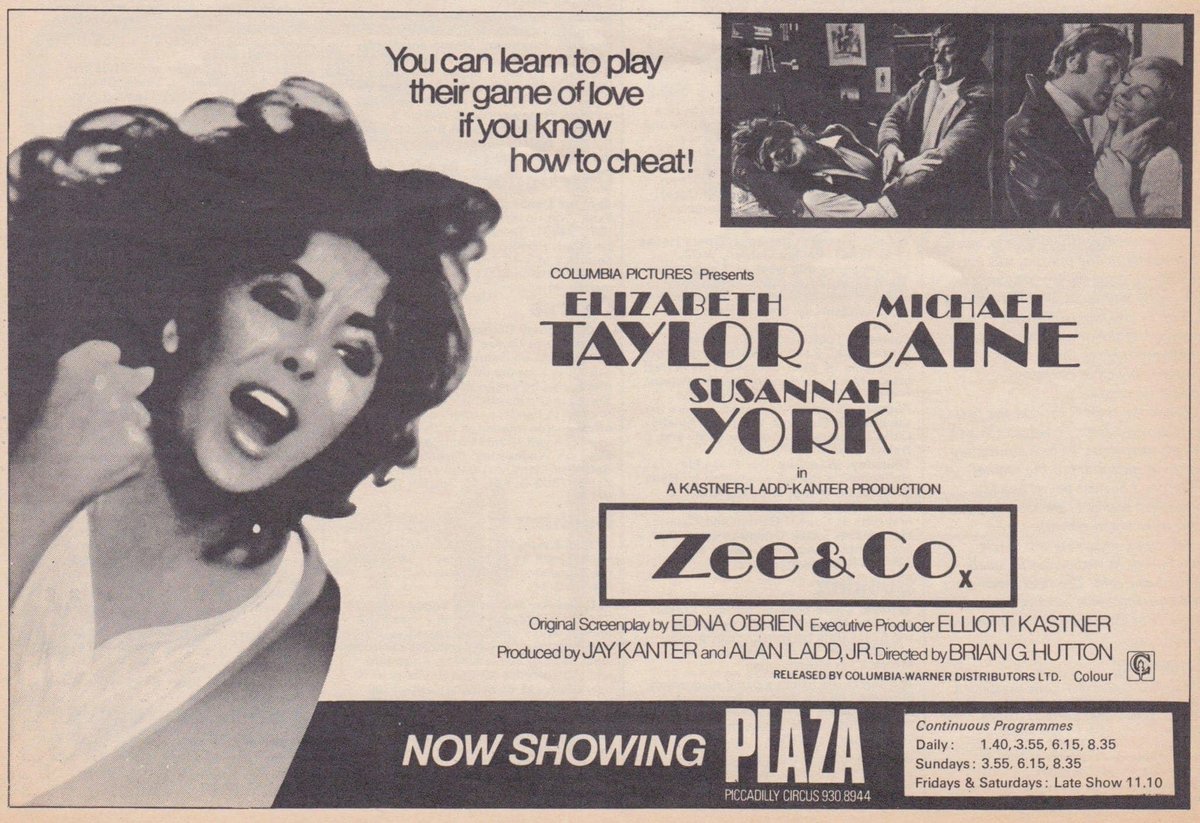 wilsongullis's tweet photo. Fifty-one years ago today, Zee & Co opened at the Plaza cinema... #ZeeandCo #1970s #film #films #ElizabethTaylor #MichaelCaine #SusannahYork #BrianGHutton #EdnaOBrien https://t.co/mSFGJNw5GC
