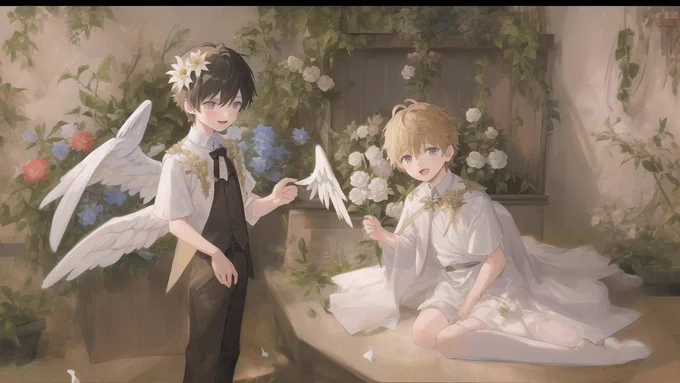 【AI生成絵】 #stablediffusion 学習モデルはcounterfeit天使の男の子が花に囲まれてるの良いよね!!と文字で訴えまくり何とか骨折してない良い感じの子が何枚かできたのがコレ 