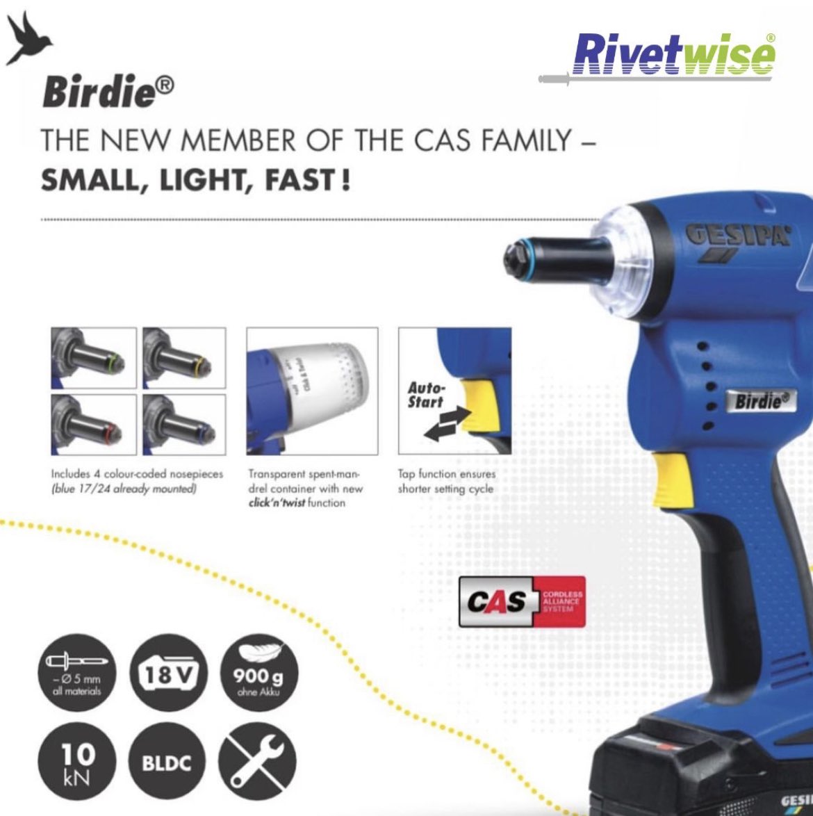 rivetwise's tweet image. Have you seen the Birdie tool yet?  🔥

The new Birdie® from GESIPA is the smallest and lightest battery-powered blind riveting tool in its performance class.
#gesipa #rivetingtools #rivet #rivetwise #newtools #manufacturing #aerospace #caravanmanufacturing #machining #uk
