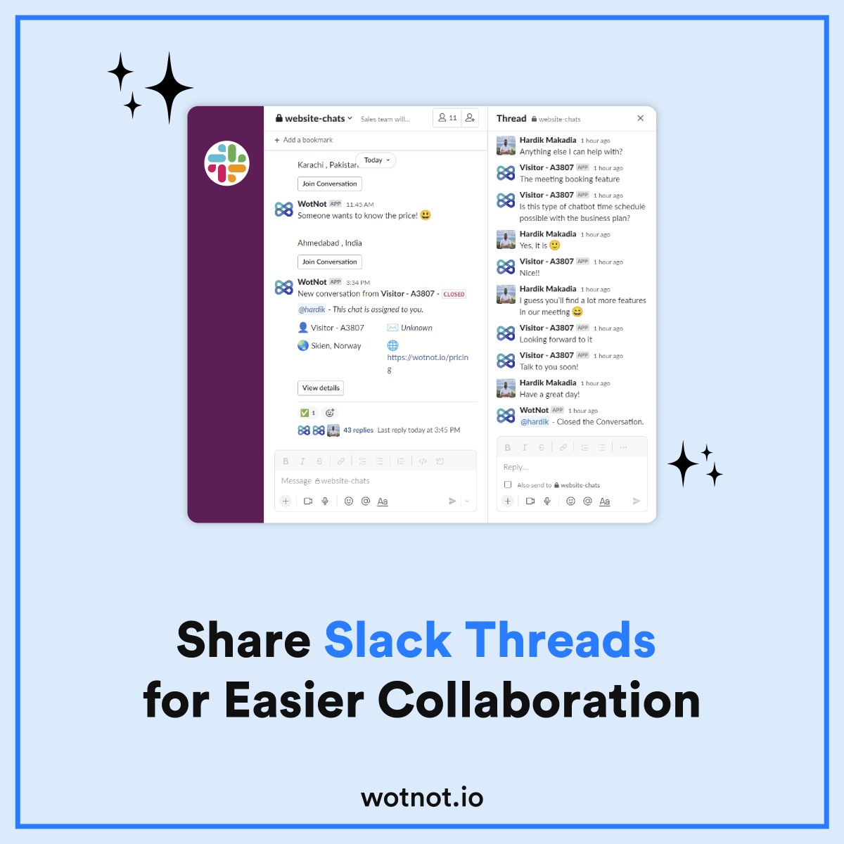wotnot_io's tweet photo. π¬ Have conversations on a Slack thread and share them with your peers and superiors for lightning-fast approvals. π¨
Get ready to work smarter, not harder! πͺ
To know more, check out the link below.
https://t.co/Pc1QMp3AEb
#SlackLiveChat #EffortlessCollaboration https://t.co/s7vNXLKrMD