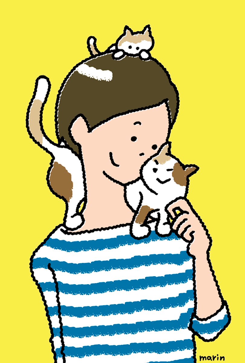 striped shirt shirt yellow background 1boy simple background cat male focus  illustration images