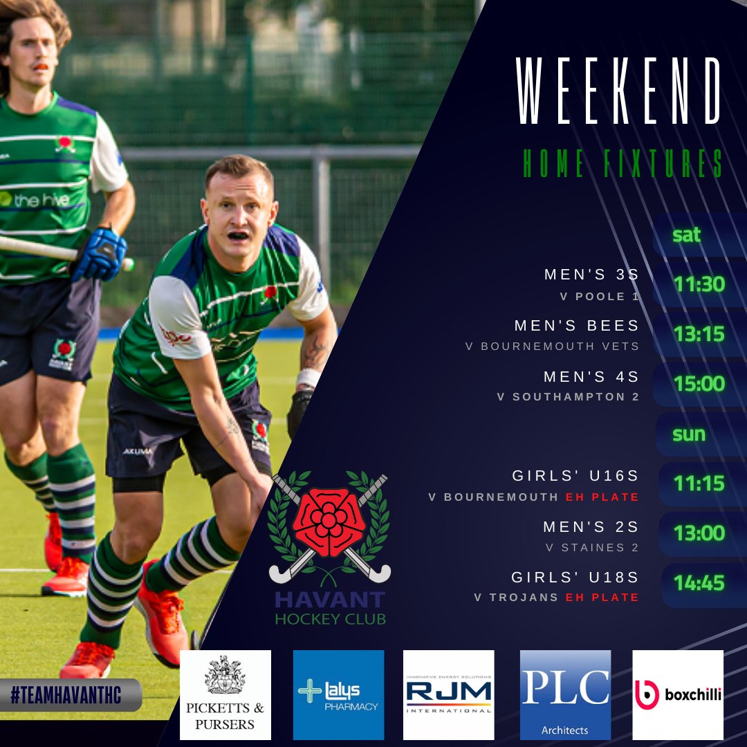 HavantHC's tweet photo. #FixturesFriday - lots of matches and tournaments this weekend but most of #TeamHavantHC are on the road! Highlight of the round is Saturday night's return clash in the local M1s derby at @hockeyfareham.
#BleedGreen #StickWithFriends #WatchYour1s https://t.co/aEvUXoyaBI