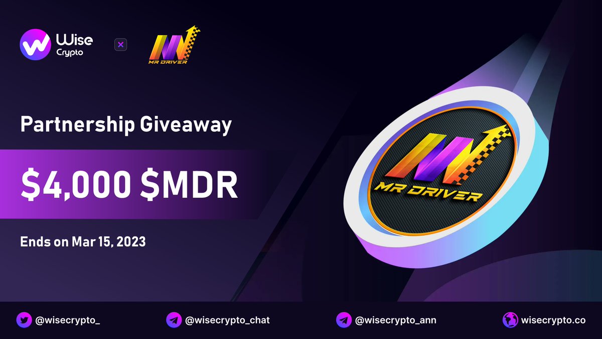 🥳 Wise Crypto X MrDriver Giveaway

🏆Prize Pool - $4,000 $MDR

To Enter
✅ Follow <a href="/WiseCrypto_/">Wise Crypto</a> &amp; @MrDriver_D2E 
✅ RT &amp; Tag 3 Friends
✅ Complete Gleam tinyurl.com/4ztfa244

#Airdrops #MDR #Giveaway #IDO #Crypto #NFT #Giveaways