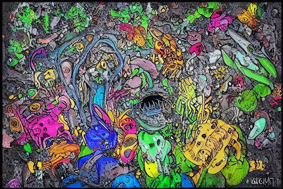 _ARUMISIN's tweet image. 妹の家に信じられないくらいデカい虫が出たと聞いたので。AIイラスト君にハマっている。

『雨 ゴミのような虫 極彩色, 2023』

#diffusionbee 
#aiイラスト