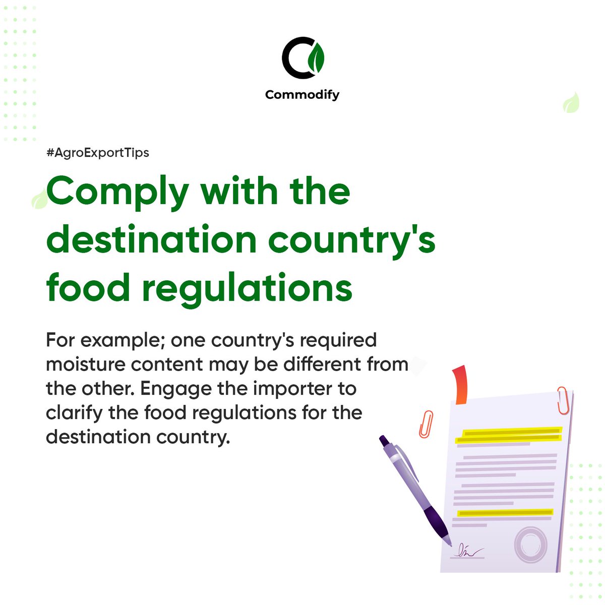 commodifyafrica's tweet photo. Ensure that you can communicate effectively with your importer or their representative. 

You will need their collaboration to align on food regulations for their country.

You may be able to save more time and costs with proper communication

Sign up on https://t.co/plbcsXaYOg https://t.co/2ir69dqzsk