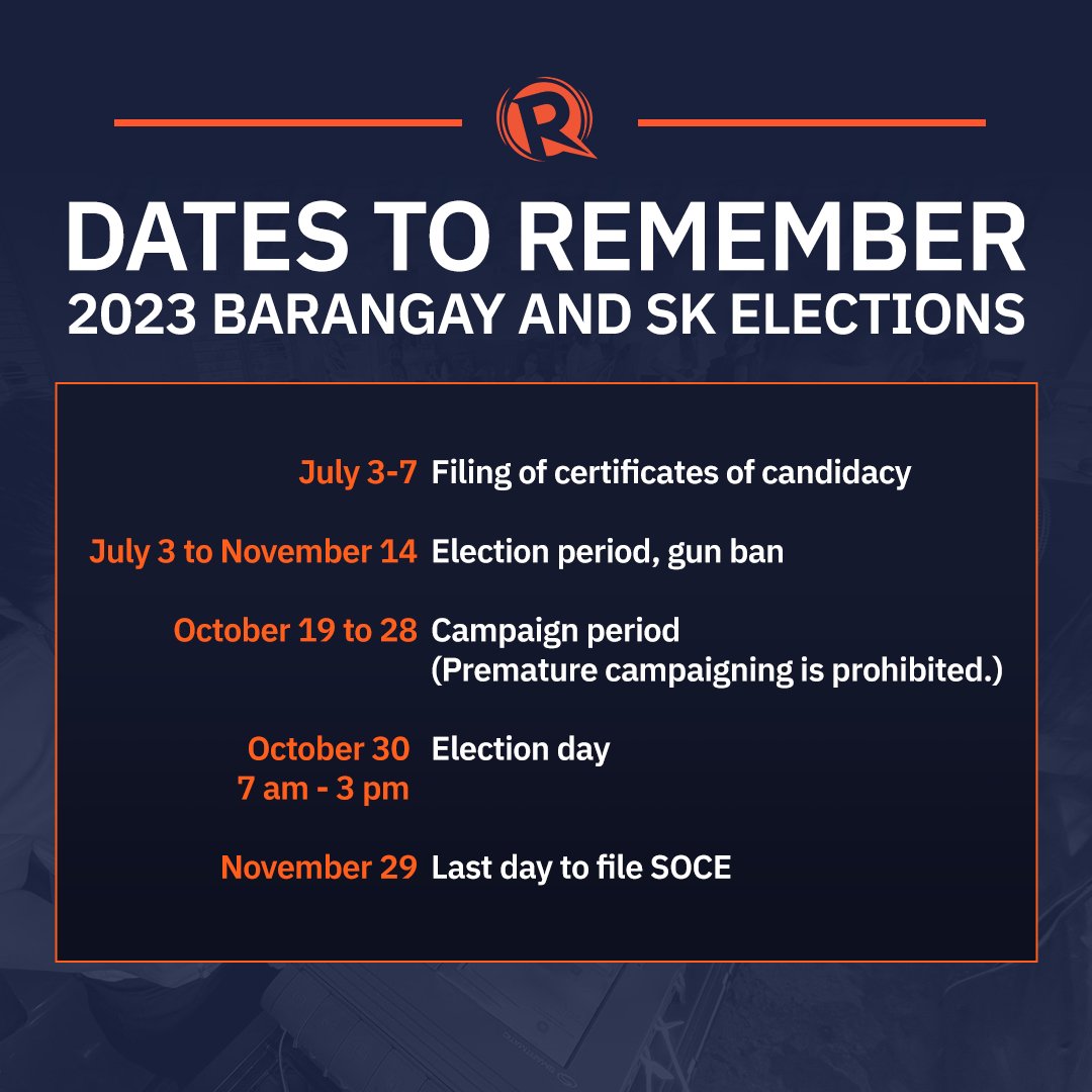 Here are important dates to remember for the barangay and Sangguniang ...
