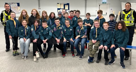 PSOSDunfermline's tweet photo. PC’s Lynch and Morrison spoke to the 39th Fife Scout Group regarding the dangers and consequences of drug and alcohol misuse. They also answered questions about being Police Officers.

#DunfermlineCommunityTeam https://t.co/ePn1ouV61w