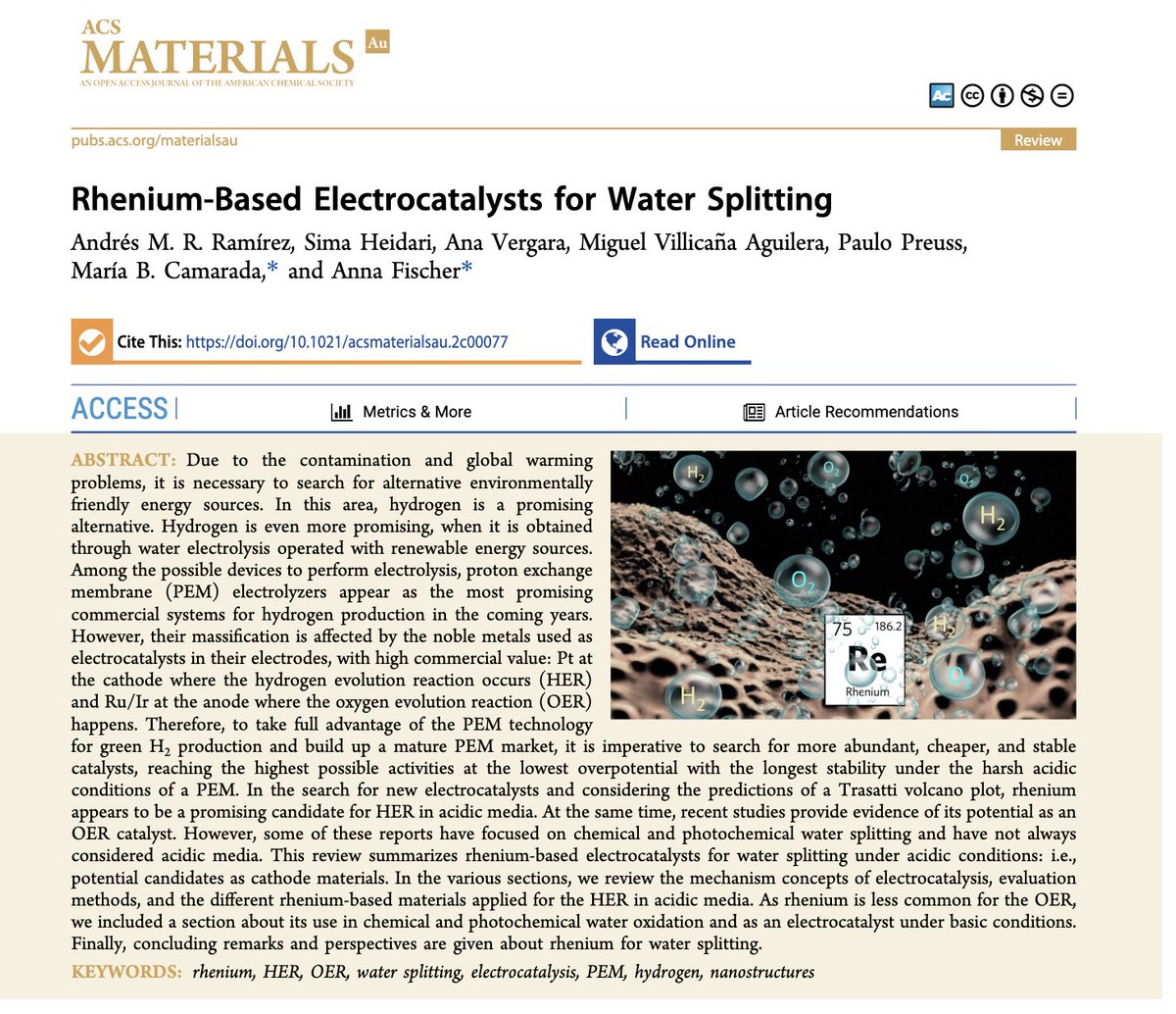 😀 Happy to share a new group paper in collaboration with @AnnaFischerLab from @UniFreiburg ! ✨
Rhenium-based Electrocatalysts for #WaterSplitting  💦 
Check the paper at @ACS: lnkd.in/eTibndqn