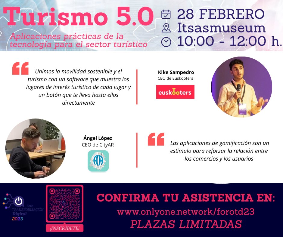 En el FTD #Turismo5punto0

🔴 #KikeSampedro, CEO de <a href="/euskooters/">Euskooters</a>: "Con un patín eléctrico y un software unimos movilidad sostenible e información para conocer lugares"

🔴 #AngelLópez, CEO de #CityAR "Una app de gamificación fortalece la conexión entre comercios y visitantes"