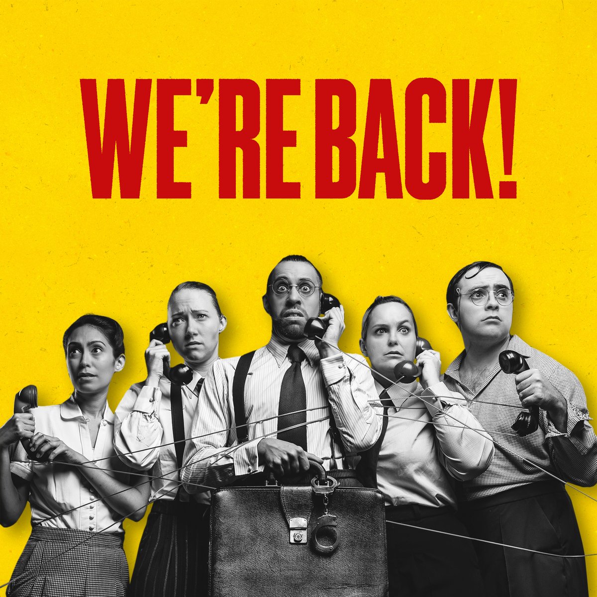 They're back! We're thrilled to announce that all your Mincemeat favourites Natasha Hodgson, David Cumming, Zoë Roberts, Jak Malone and Claire-Marie Hall will be returning to the stage for our West End run at the Fortune Theatre.