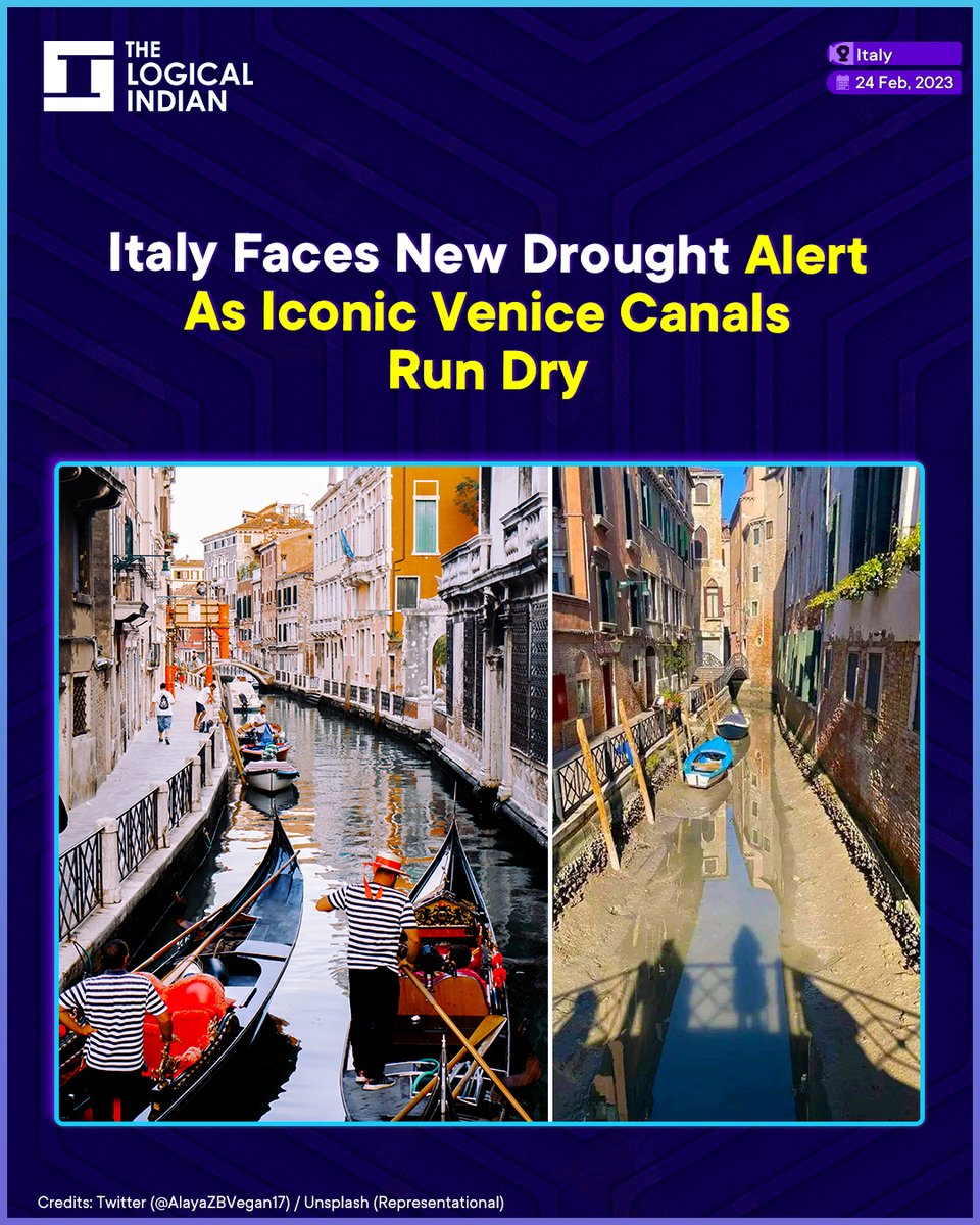 LogicalIndians's tweet image. Scientists and environmental organisations worry that Italy may experience another drought after last summer's disaster. During the recent dry spell, the Alps have only received less than half of their typical snowfall.

#italy2023  #venicecanals  #drought  #climatechangeaction
