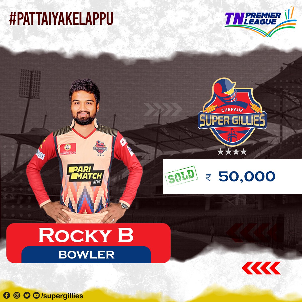 supergillies's tweet photo. Welcome To Gillies' Den. Let's Rule the Pitch #RockyB

#SuperGillies #CSG #PattaiyaKelappu #TNPL2023Auction #TNPL2023 https://t.co/6GHhVM8NiB