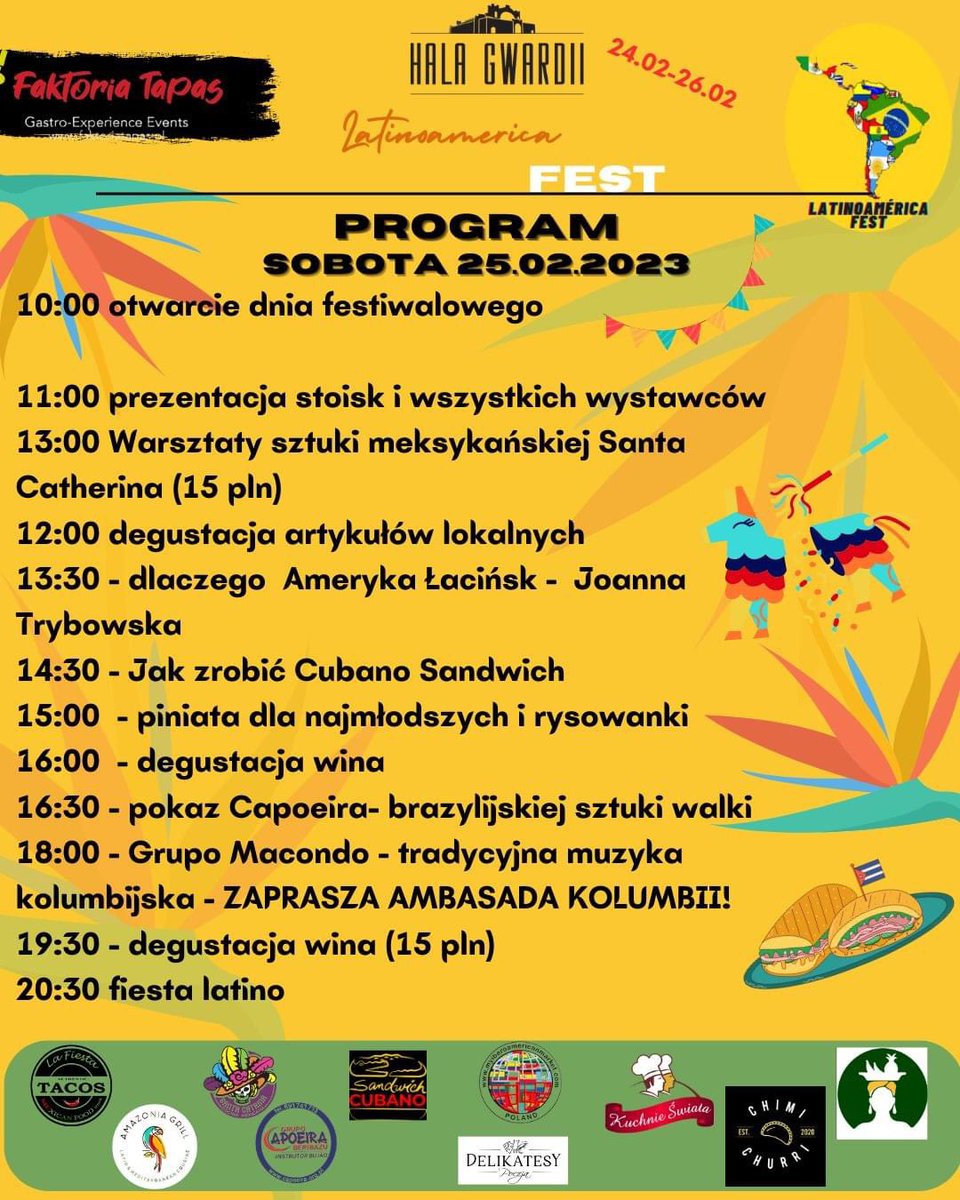 halagwardii's tweet photo. Przedstawiamy program Latinoamerika Fest, który zagości w @halagwardii w najbliższy weekend! Zapraszamy !! 
🇧🇷🇨🇱🇨🇴🇦🇷🇵🇪🇻🇪🇲🇽🇬🇹🇪🇨#warszawa #food #music #LatinoAmerica #weekend #dance #festiwal https://t.co/h8RJJAyXRQ