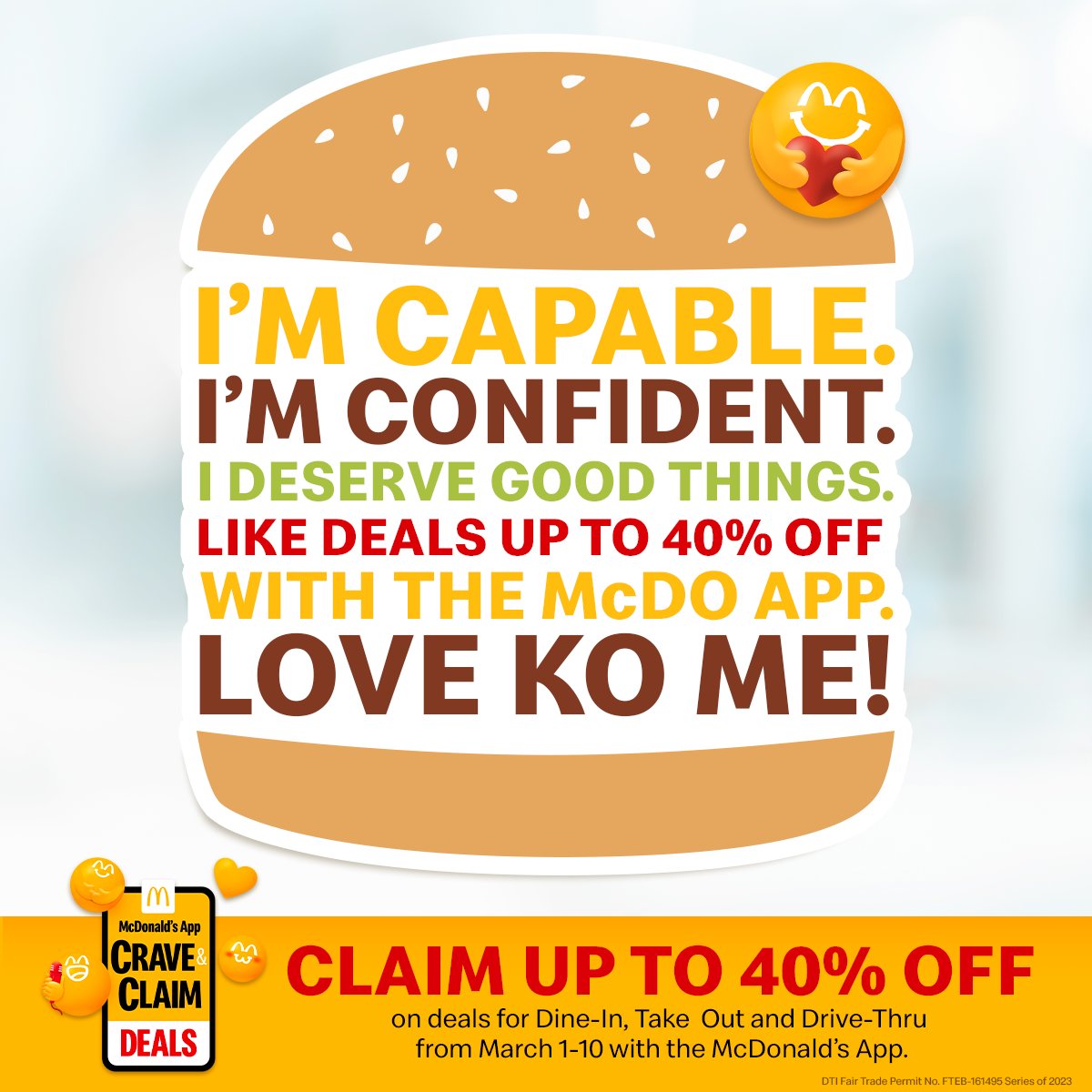 Let’s put words into action and treat ourselves from March 1-10. Sakto, may deals up to 40% OFF on the McDonald’s App, download na!

Google Play Store – bit.ly/mcdoph-app-and…
App Store – bit.ly/mcdoph-app-ios