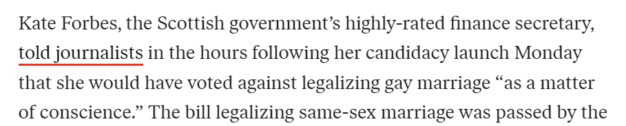 LeahUnknowing's tweet photo. Yousaf vs Forbes, both answering the question about how they would handle marriage equality as a legislator. They did not give the same answer justified by different holy books. They gave opposite answers. https://t.co/xYCivHcjxi