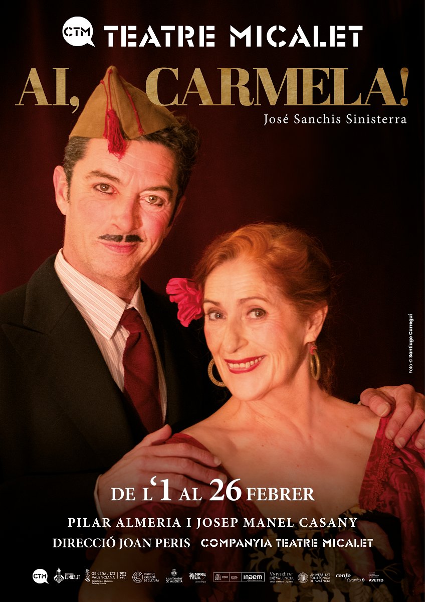 📢T'agrada el Teatre?🎭
#LaCulturaEsSegura

🚈Cercanías València t'acosta als espectacles que ens oferix el @TeatreMicalet 

 Podràs gaudir de l'obra ''AI, CARMELA!'' de l'autor José Sanchis Sinisterra. 

👉 Descomptes del 25% i 30% amb el teu bitllet de Renfe