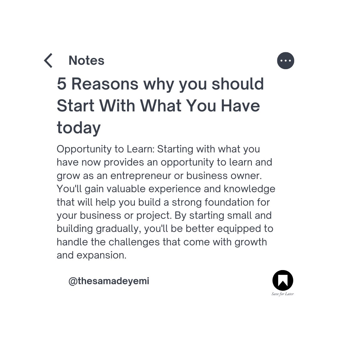 sam_adeyemi's tweet photo. Start with what you have today! Don't wait for the perfect moment - make the most of what you have now. 

#StartNow 
#MakeItHappen 
#Samadeyemi
#minsetshift https://t.co/qMlbEXZ0Oo