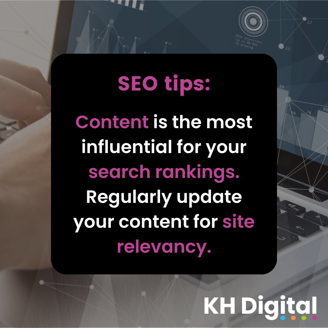 Content is the most essential type of SEO for your search engine ranking. Make sure you regularly update your content for your site relevancy! Making blogs attractive to read will make your visitors want to stay on your website! #seotips #seoagency
