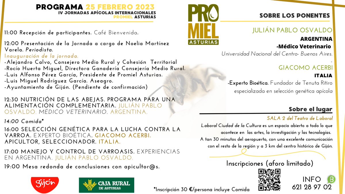 PromielA's tweet image. Ya solo quedan horas para nuestra #jornadainternacional 
Y tenemos buenas noticias, ya que @AlejandroJCalvo 
 consejero de #MedioRural nos acompañará mañana!🐝
Gracias a @cajaruraldeasturias @gijonconventionbureau @laboralciudadcultura por ayudarnos a que mañana salga todo 💯
👉